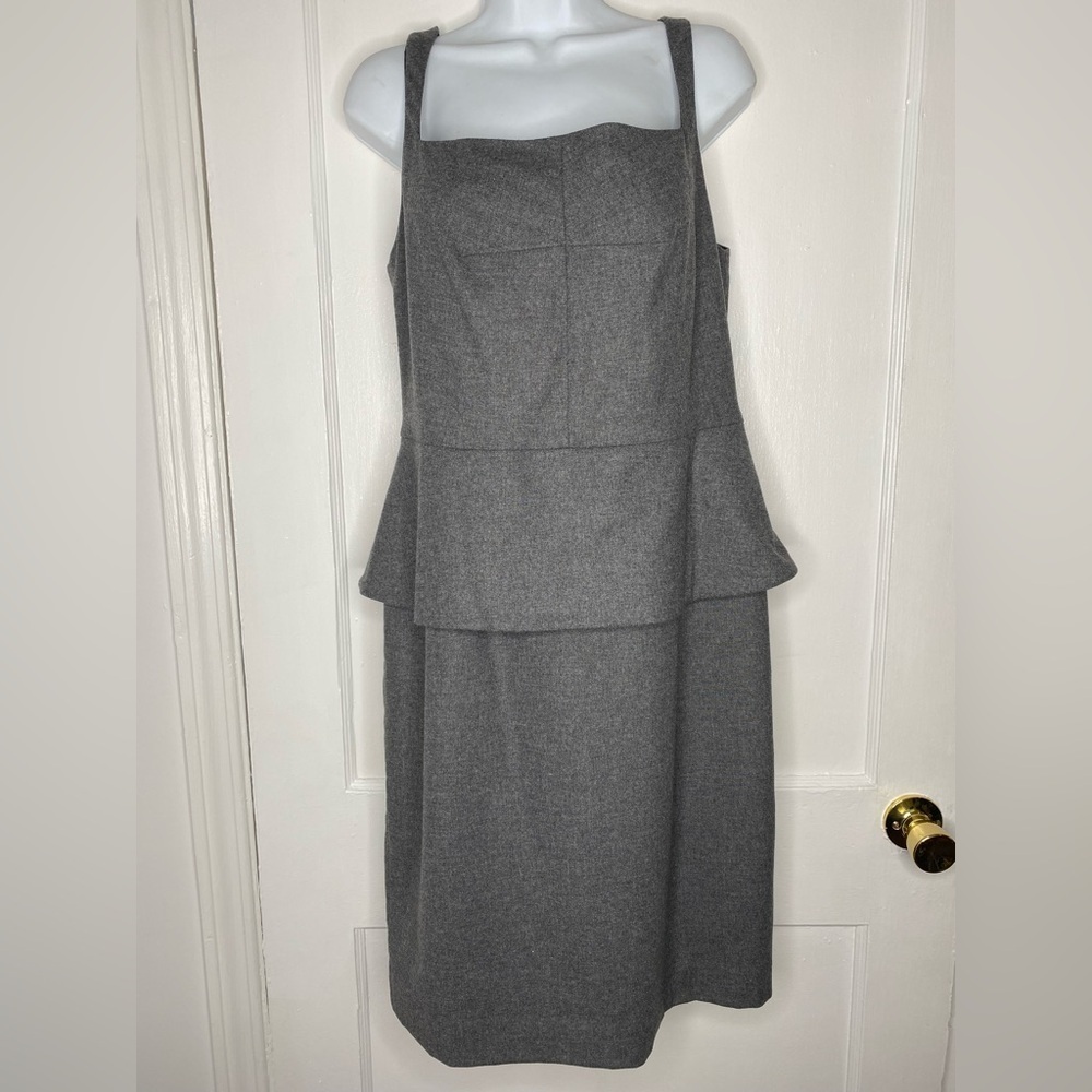 BANANA REPUBLIC NWT Italian Herringbone Flannel Peplum Gray Square Neck Dress